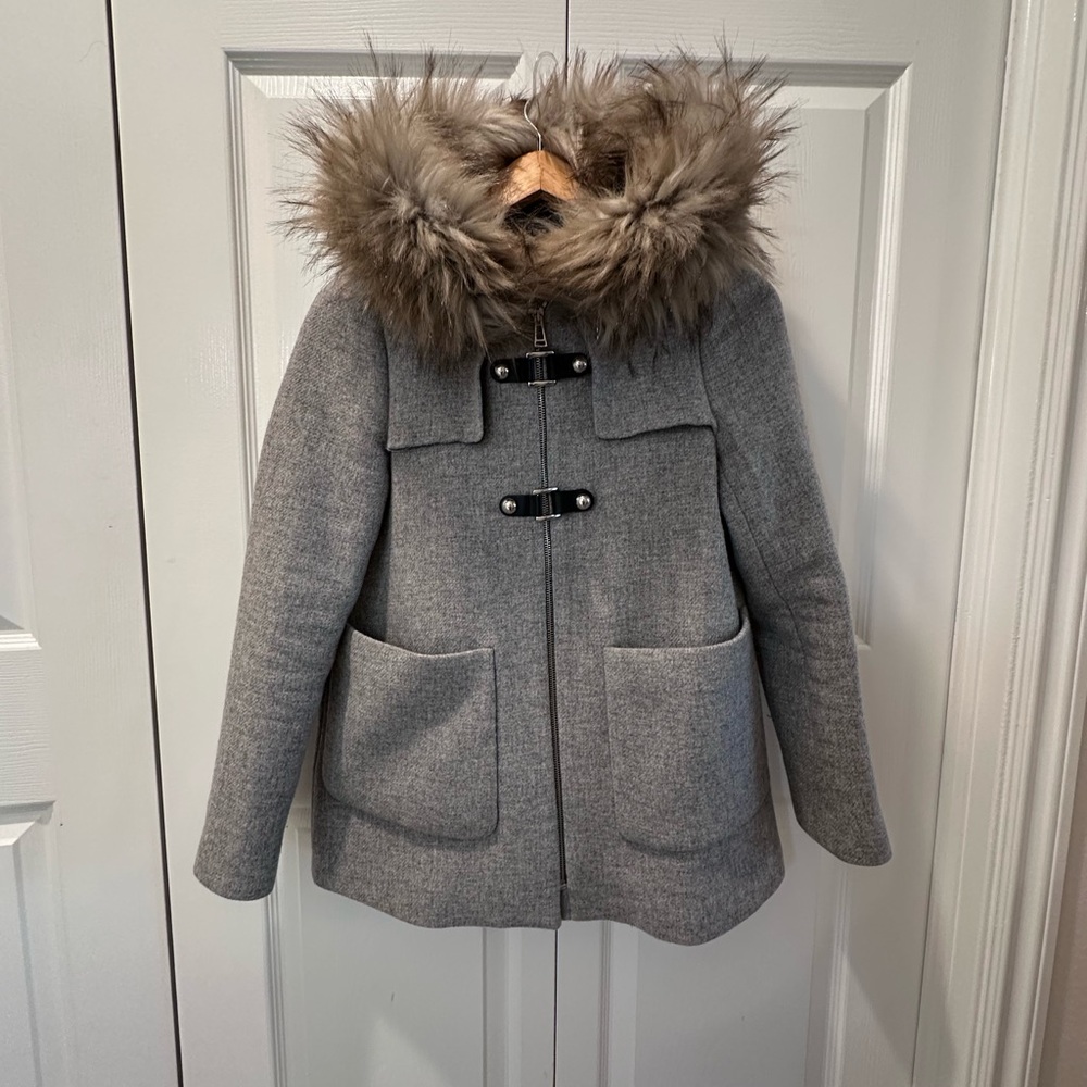 Zara Gray Coat with Fur Trim